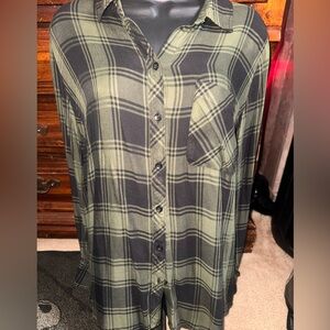 Terra Sky Green and Black Plaid Button Up Shirt